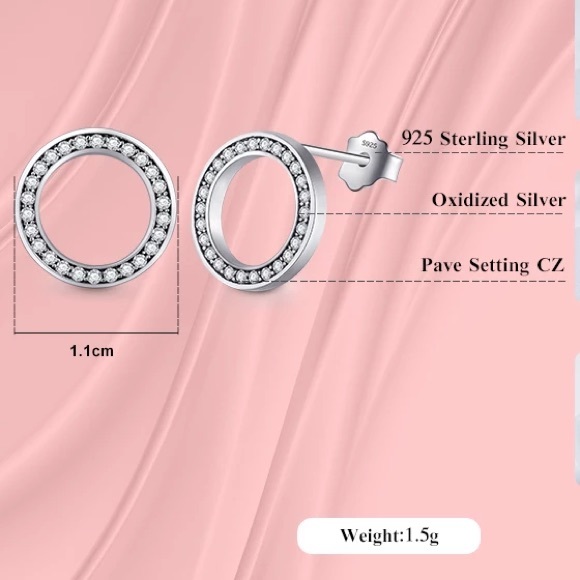 Sterling silver stud round earrings - Picture 3 of 6